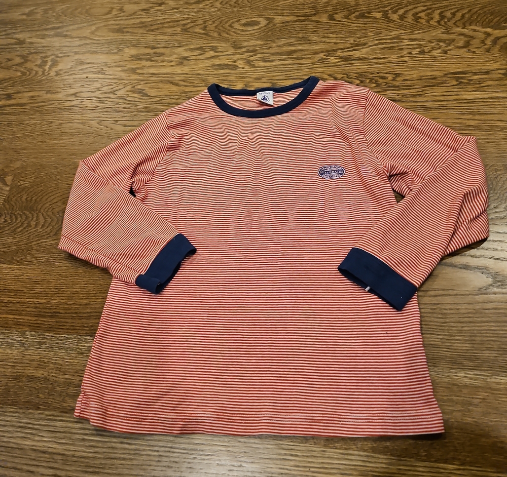 Petit Bateau Red White Striped Long Sleeve Kids Shirt Size 8 Paris Frence Petite